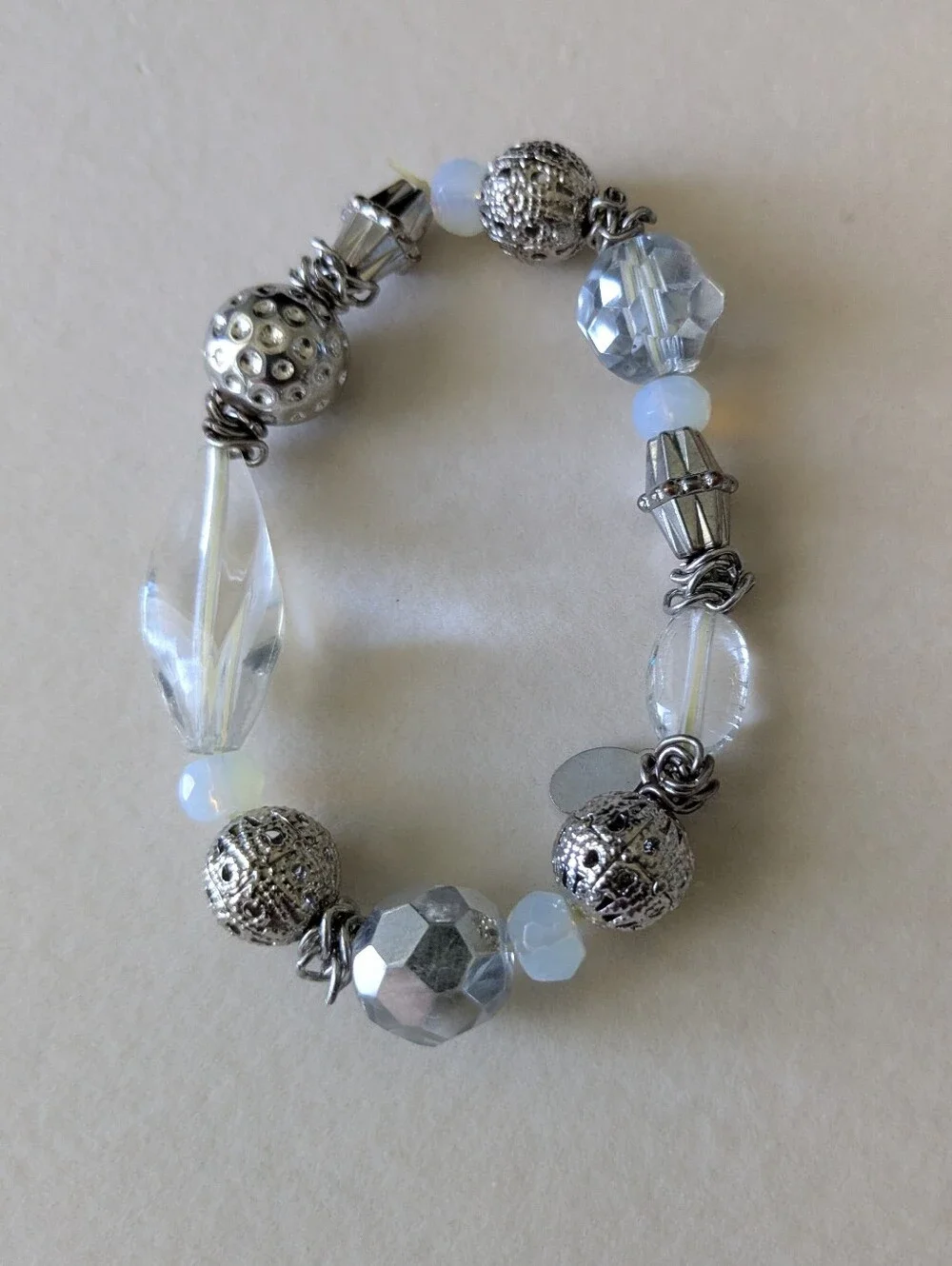 New Silver Mesh Strap Watch with Silver and Clear Beaded Bracelet